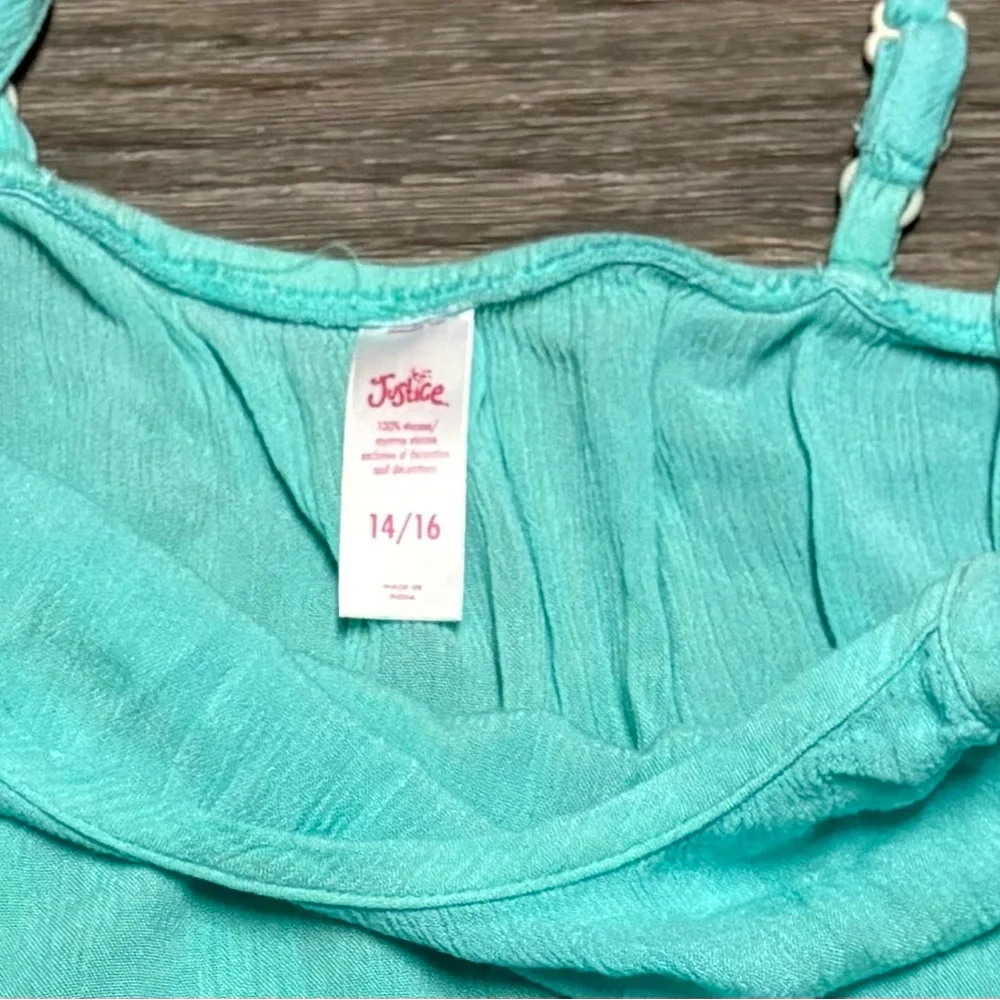 Adorable Girls Size 14-16 Tie-Dye Tiered Sundress in Aqua, Blue, Purple & Coral.